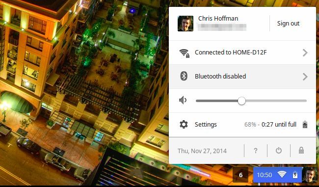 Отключение Bluetooth в системном трее Chrome OS