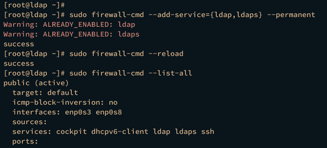 Правила firewalld с LDAP и LDAPS