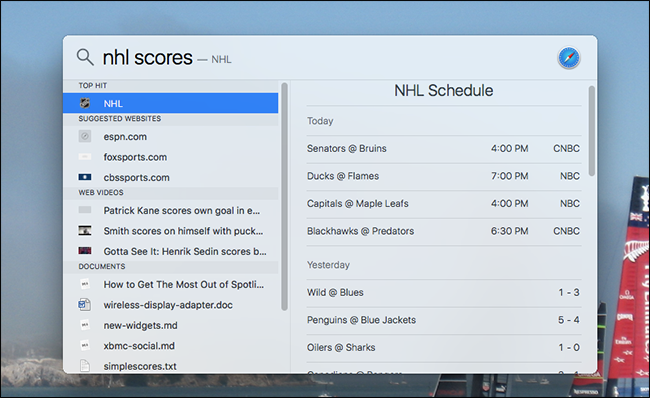 Спортивные результаты в Spotlight