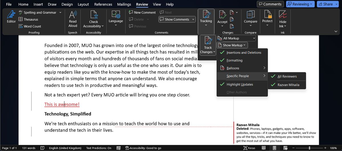 Фильтрация правок по авторам