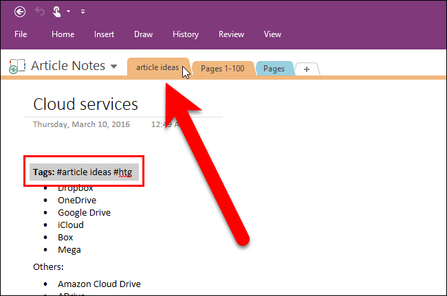 Пример заметки с двумя тегами, из которых только один стал разделом