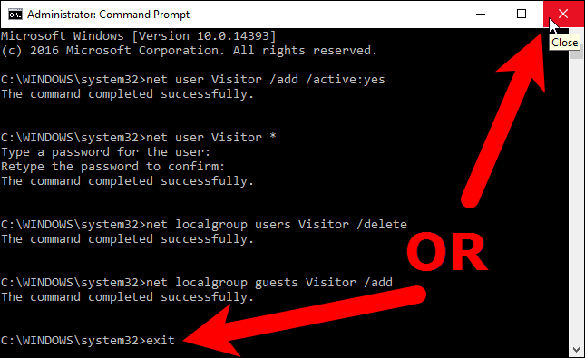 Закрытие окна Командной строки