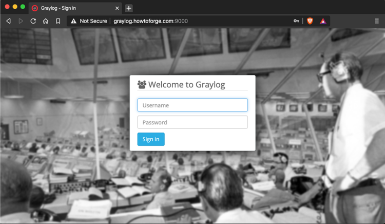 Страница входа Graylog с полями логина и пароля