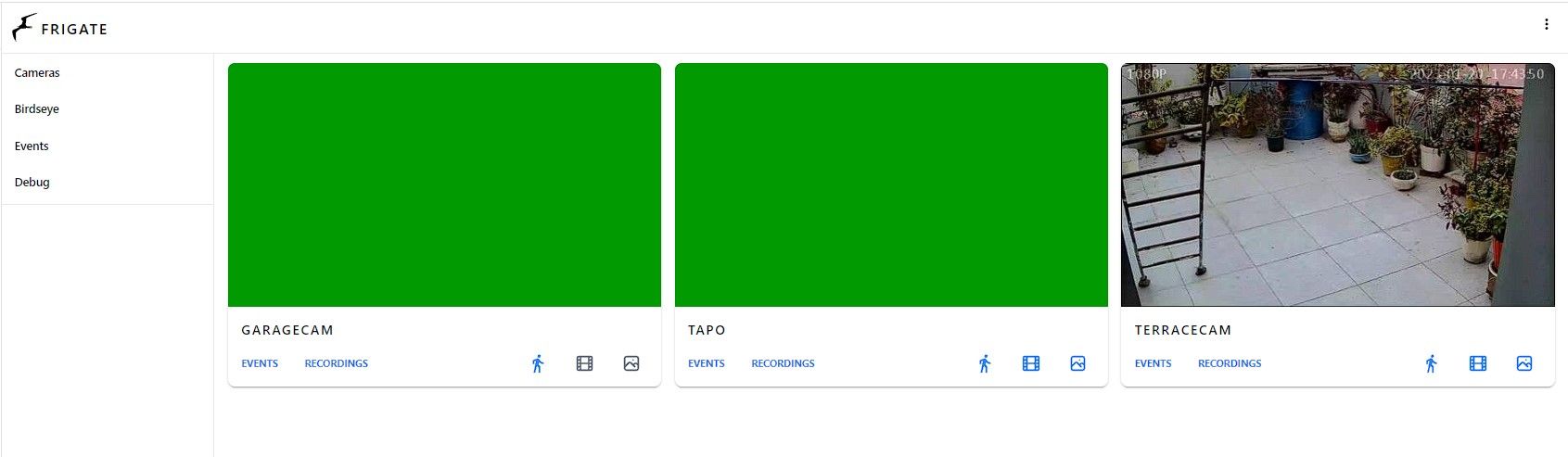 просмотр потоков камер в веб-интерфейсе frigate