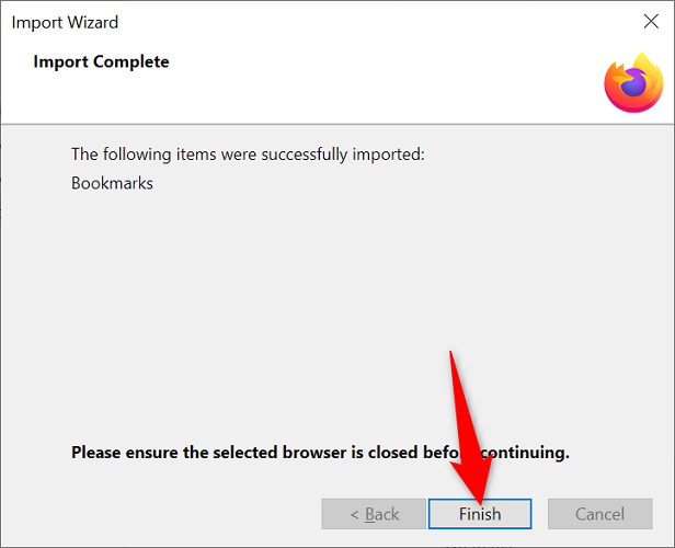 Сообщение об успешном импорте — нажмите Готово