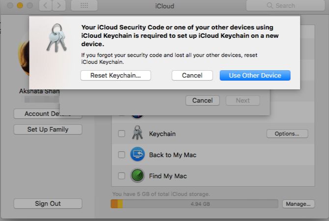 Сброс iCloud Keychain на Mac через системные настройки