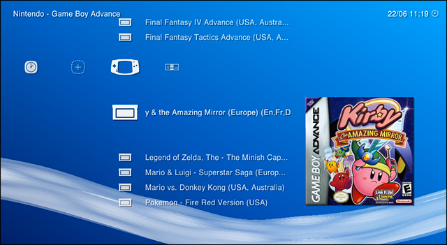 Интерфейс RetroArch с библиотекой игр на экране