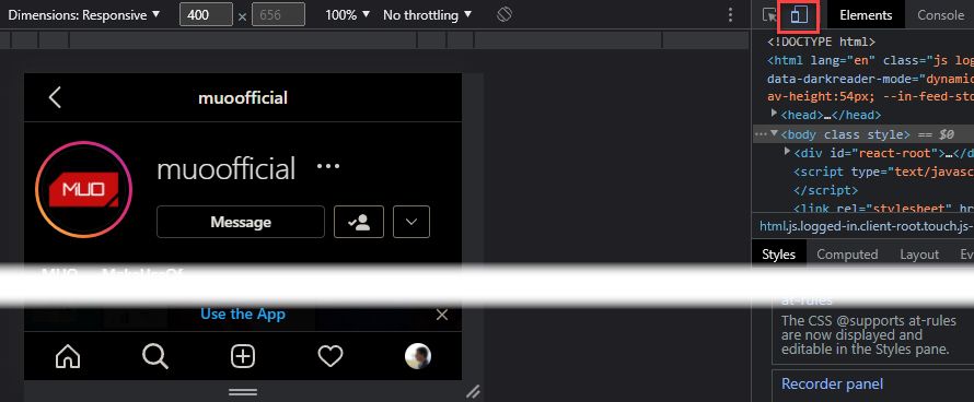 Режим мобильного сайта Instagram в Chrome на ПК