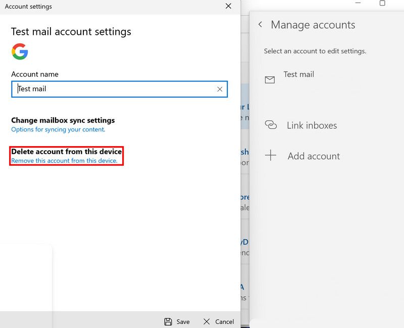 Удаление вашей учётной записи в Почте