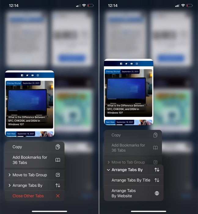 Сортировка вкладок в Safari