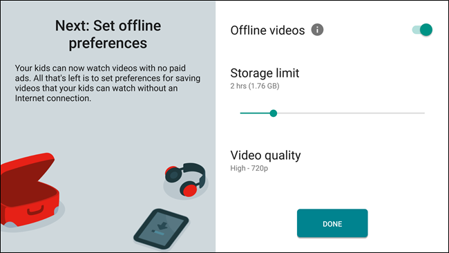 Установка ограничений памяти и качества видео в YouTube Kids