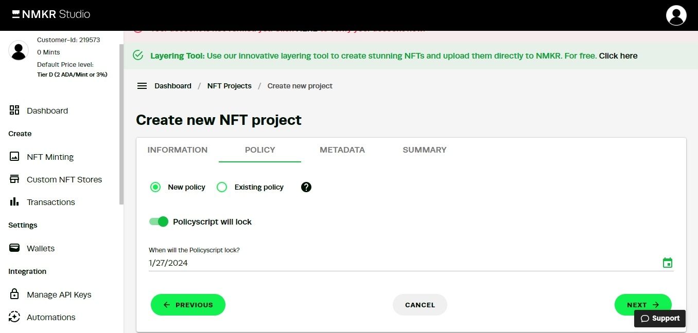 Скриншот NMKR: настройка даты блокировки политики