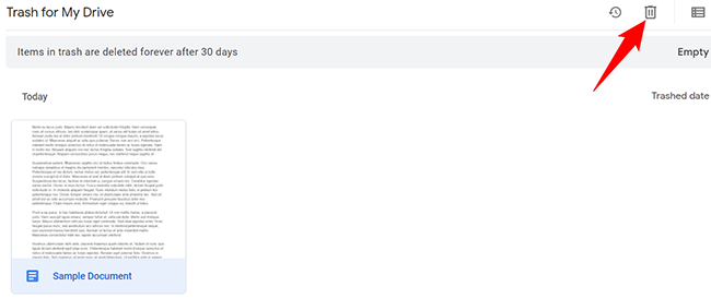 Выделите документ и нажмите «Удалить навсегда».