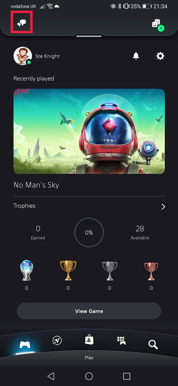 Меню Party в приложении PlayStation на смартфоне