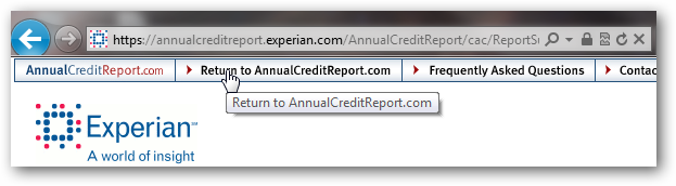 Ссылка возврата с Experian на AnnualCreditReport.com