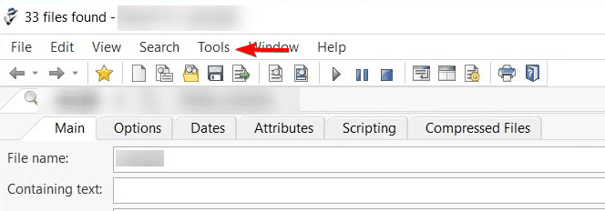 Меню Tools в Agent Ransack
