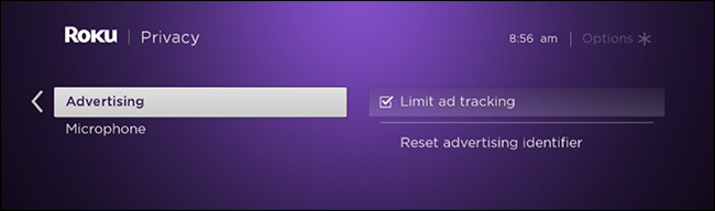 Скриншот: отключение отслеживания рекламы в настройках Roku