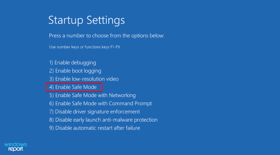 Параметр 4 или F4 для безопасного режима