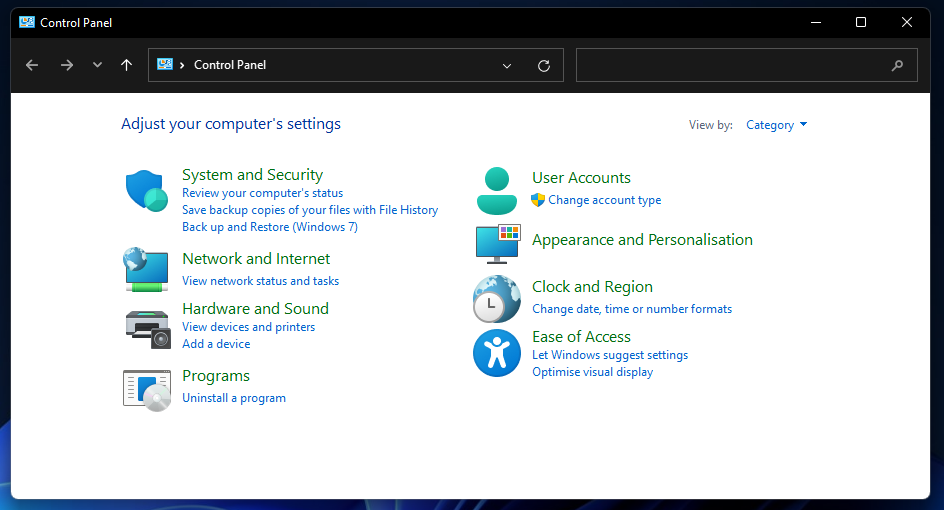 Раздел Центр специальных возможностей в Панели управления