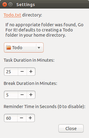 Окно настроек Go For It