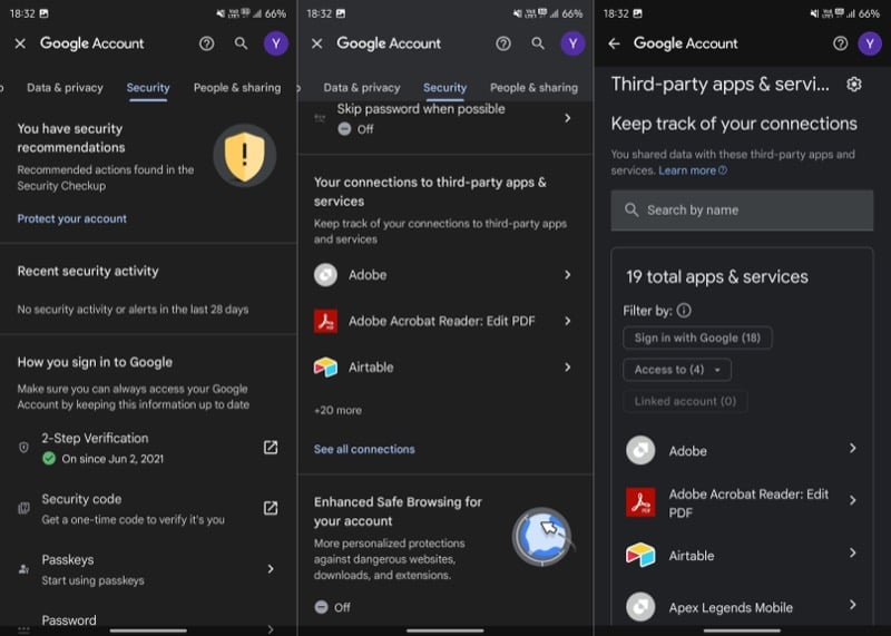 проверка сторонних приложений с доступом к аккаунту google на android