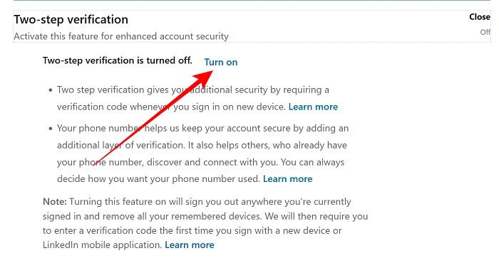 Activer la vérification en deux étapes LinkedIn PC