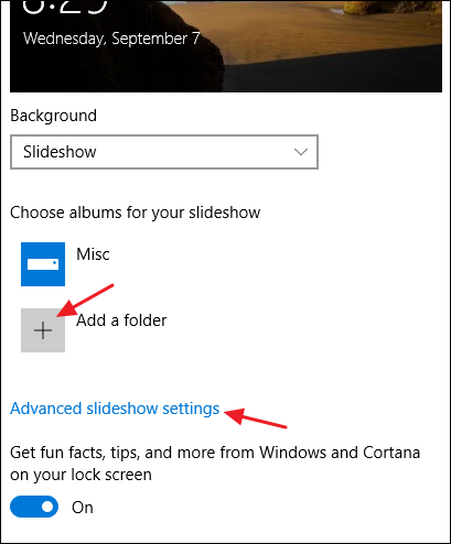 Параметры слайд-шоу для экрана блокировки