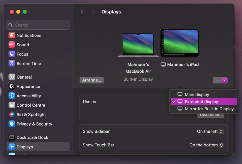 Настройки дисплеев на Mac