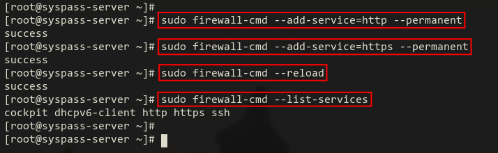 пример настроек firewalld с включёнными HTTP и HTTPS