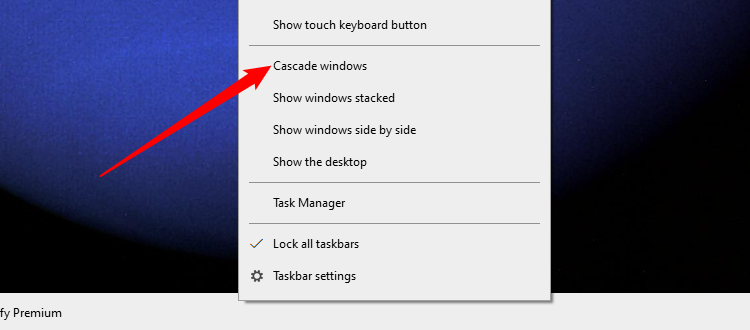 Right-click the Taskbar, then select 