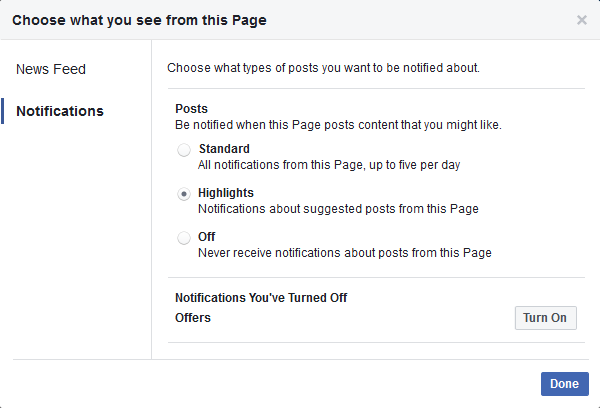 Настройки уведомлений страницы Facebook для видео