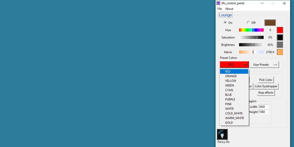 Скриншот меню пресетов в LIFX Control Panel