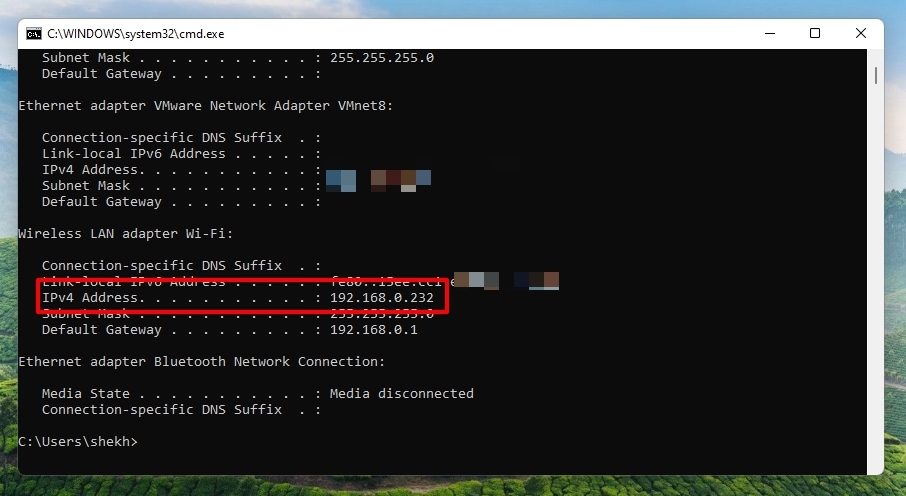 Результат обновления сетевого подключения в Windows
