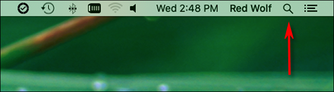 Иконка лупы для запуска Spotlight в строке меню