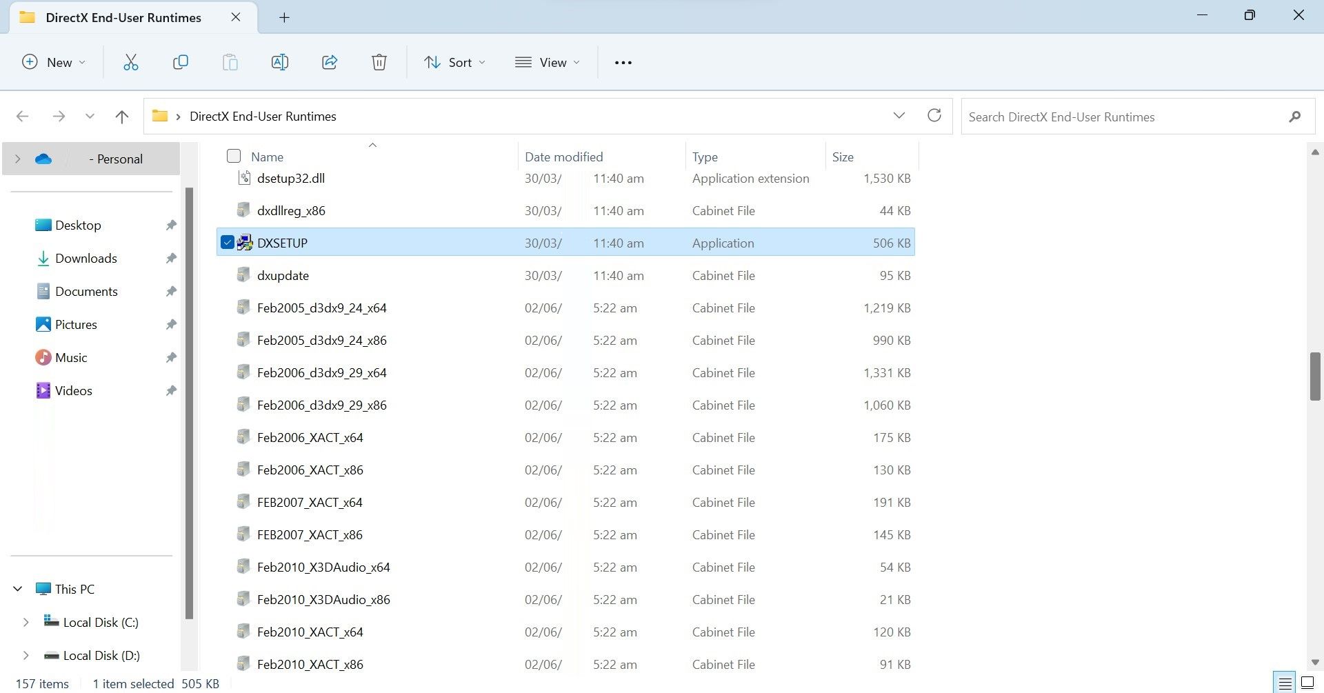 Найдите файл DXSetup в распакованной папке DirectX в Проводнике Windows
