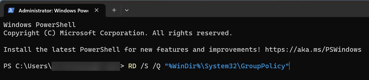Выполнение второй команды в PowerShell для удаления GroupPolicy
