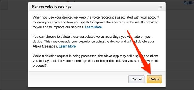 Кнопка Удалить голосовые записи для конкретного устройства