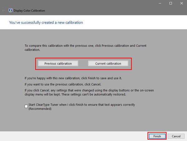 Окно завершения калибровки