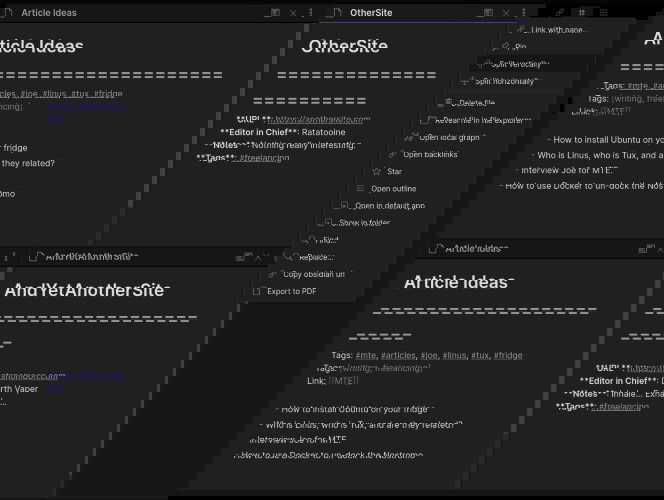 Разделение панелей для одновременной работы с несколькими заметками