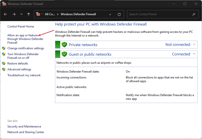 Окно параметров Защитника Windows