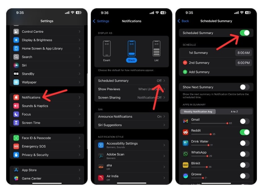 Пример сводки уведомлений на iPhone