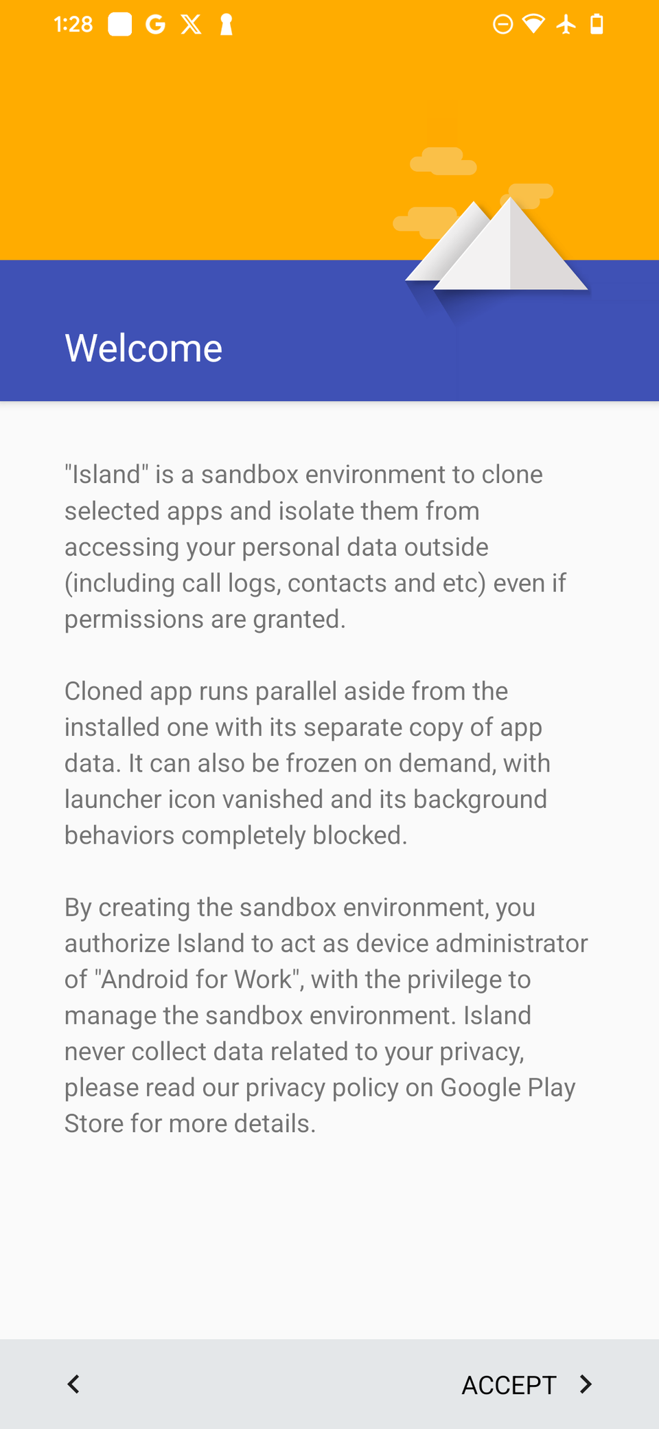 Страница приветствия Island