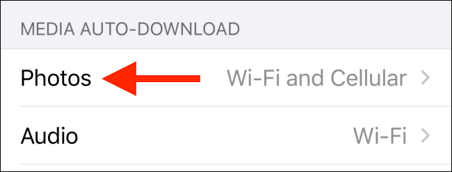 Выберите Фото и установите Никогда