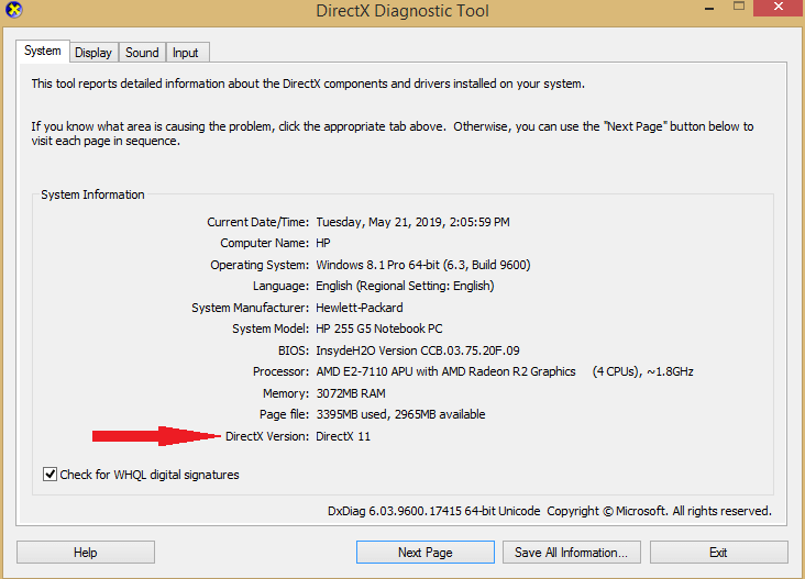 Информация о версии DirectX