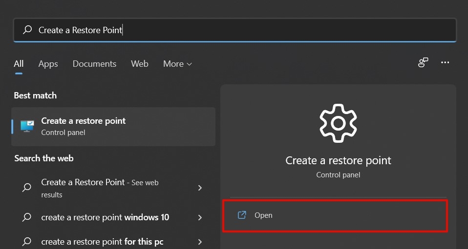 Создание точки восстановления в Windows 11
