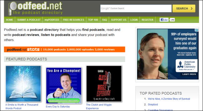 Главная страница Podfeed.net с обзором подкастов и опцией подписки