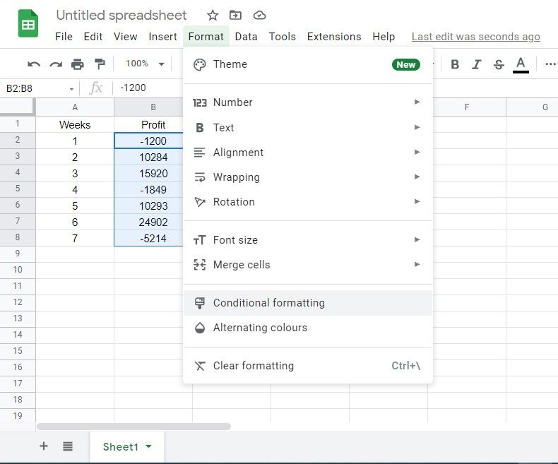 Параметр Условное форматирование в Google Таблицах