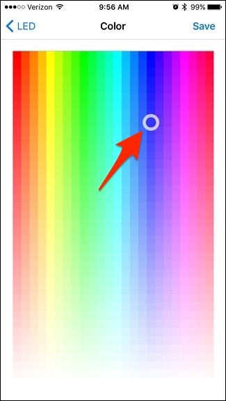 Палитра выбора цвета: перетащите точку и нажмите 'Сохранить'