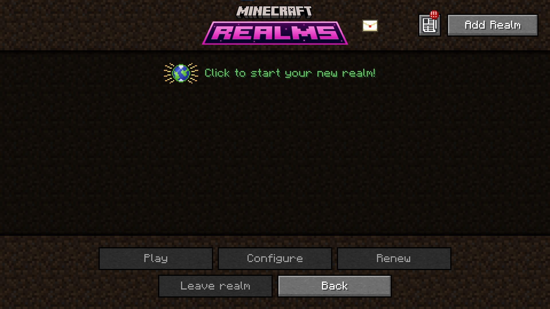 Minecraft Realms start new realm