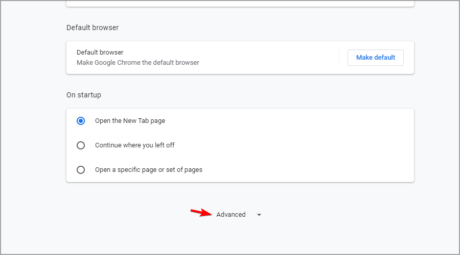 Кнопка Дополнительно в настройках Chrome
